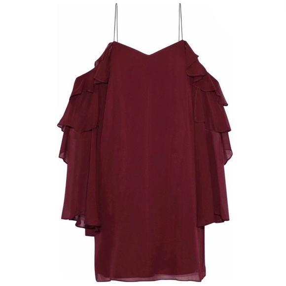 NEW HAUTE HIPPIE SILK COLD-SHOULDER RUFFLE MINI DRESS - Picture 10 of 10